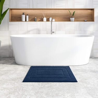 Килимок для ванної DEXI нековзний м'який килимок для ванної Водопоглинаючий килимок для ванної можна прати в пральній машині Килимки для ванної кімнати для душу, ванни і туалету- (60 x 90 см, темно-синій)