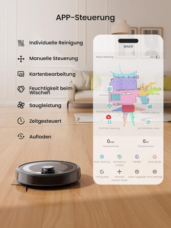 Робот-пилосос LEFANT M2 з функцією миття підлоги, 6000Pa, LiDAR-навігація, зони заборони, керування через APP/Alexa, для шерсті тварин, килимів та твердих підлог (M2B)