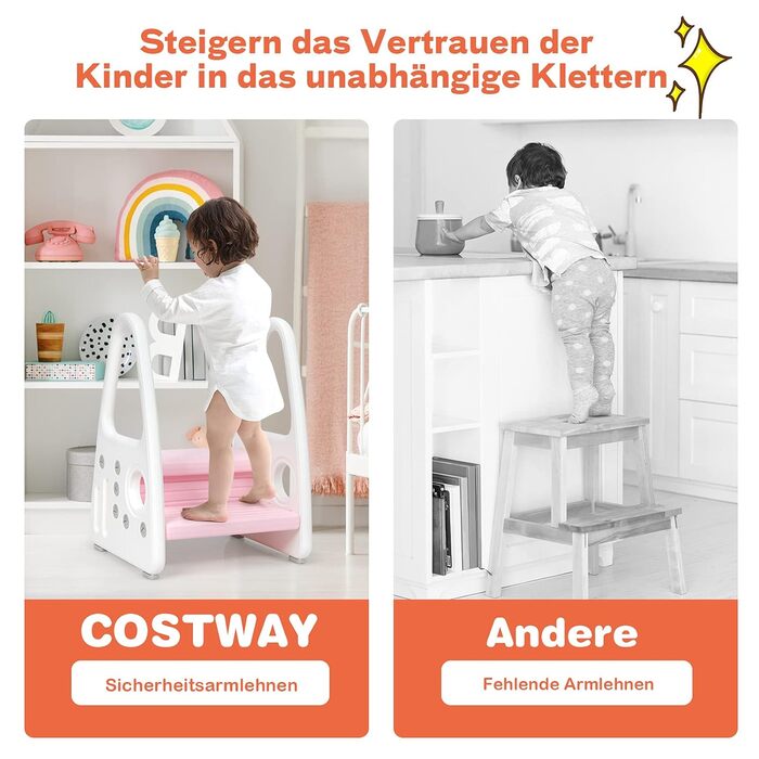 Триттхокер COSTWAY Kinder: 2-ступенева підставка для дітей, рожевий колір