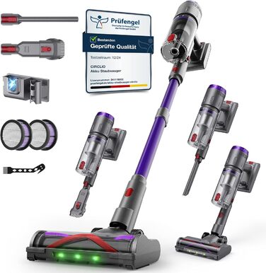Бездротовий пилосос Circlio Akku 600W з акумулятором, 58000Pa, 75 хв, з насадкою FurTornado™ Mini та станцією для зарядки, гнучкий згин, самостійна підставка, для килима, твердої підлоги, шерсті тварин, щітка NOVAX T80 Flex для видалення кліщів