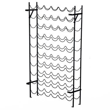 Стильна металева стійка для вин на 60 пляшок. Ідеально підходить для підвалу, складу або домашнього зберігання. Розміри: 63 x 20,5 x 118 см. Чорний колір.