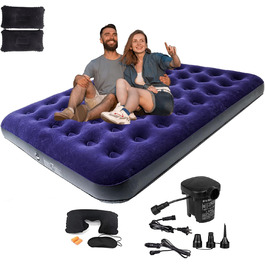Надувне ліжко Icelus 204x153x23 см з повітряним насосом. Ліжко для кемпінгу, подорожей та дому. Blue Black, двоспальне.