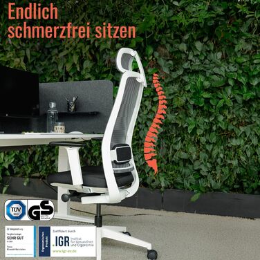 Офісне крісло Yaasa Ergonomiczne – ергономічне крісло для офісу з підтримкою попереку та регульованими підлокітниками – поворотне крісло з регулюванням опору спинки – для дому та офісу – 120 кг (Білий, Expert)