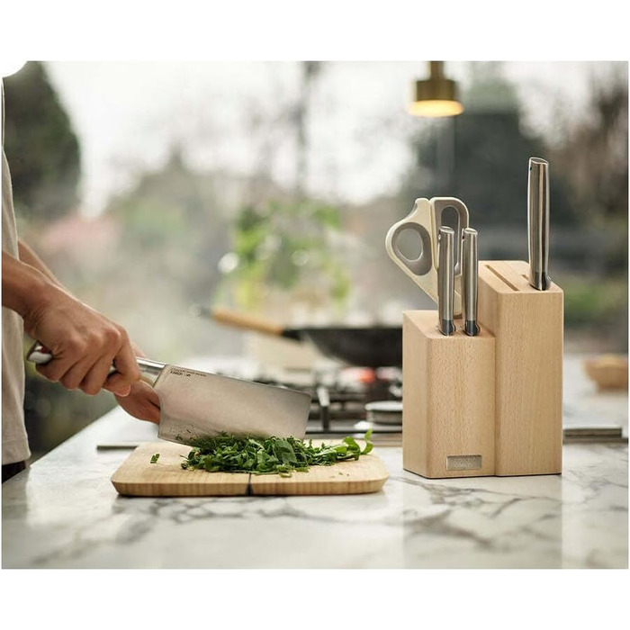 Набір ножів Fusion Joseph Joseph 5 предметів: кухонний ніж, ніж для м'яса, ножиці, дерев'яний блок для ножів