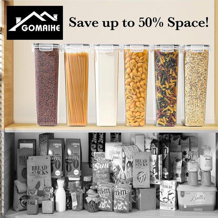 Набір контейнерів для зберігання GoMaihe 12 шт: повітряно-щільні, 800 мл, з етикетками. Підходять для круп, цукру, спецій. Без BPA, можна мити в посудомийній машині. Чорний колір, об'єм 2.8л (6 шт).