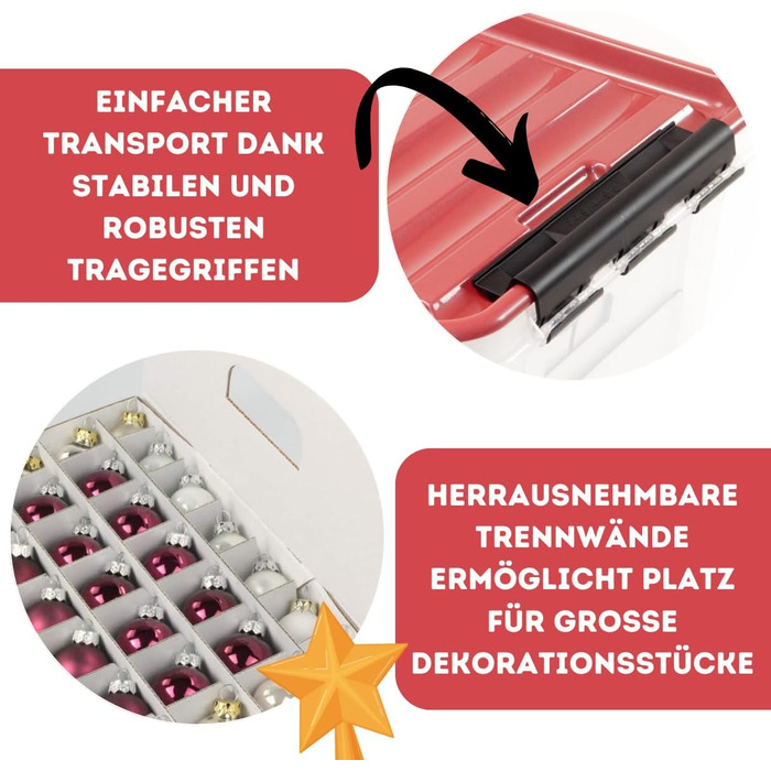 Коробка для зберігання новорічних кулі та прикрас | 47 літрів | Без BPA | Червона компактна коробка