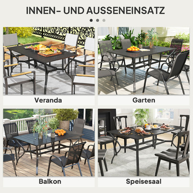 Outsunny Garden Table Сталь 150x90 см Атмосферостійкий балконний стіл з отвором для парасольки, Дизайн планок Фуршетний стіл Кемпінговий стіл на 6 персон Стіл для патіо Відкритий обідній стіл для саду, патіо Балкон чорний