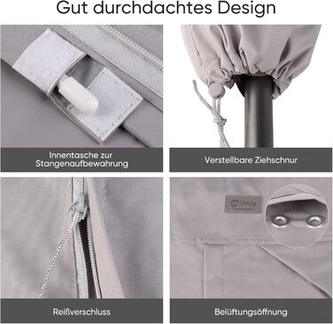 Захисний чохол для парасольки/газонного парасольки, сірий, 260x65 см