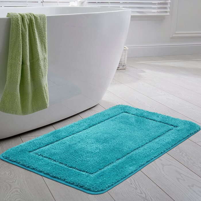 Набір з 2 килимків для ванної SOANNY, м'який нековзний килимок для ванної з мікрофібри високої щільності, килимок для ванної 53x86 см і килимок для унітазу 50x50 см, килимок для душа(60x90 см, Бірюзовий)