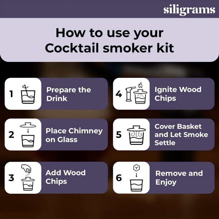 Набір для копчення напоїв Siligrams Cocktail Smoker Set: преміум-набір для віскі, коктейлів, з бутановою факелом та стружкою
