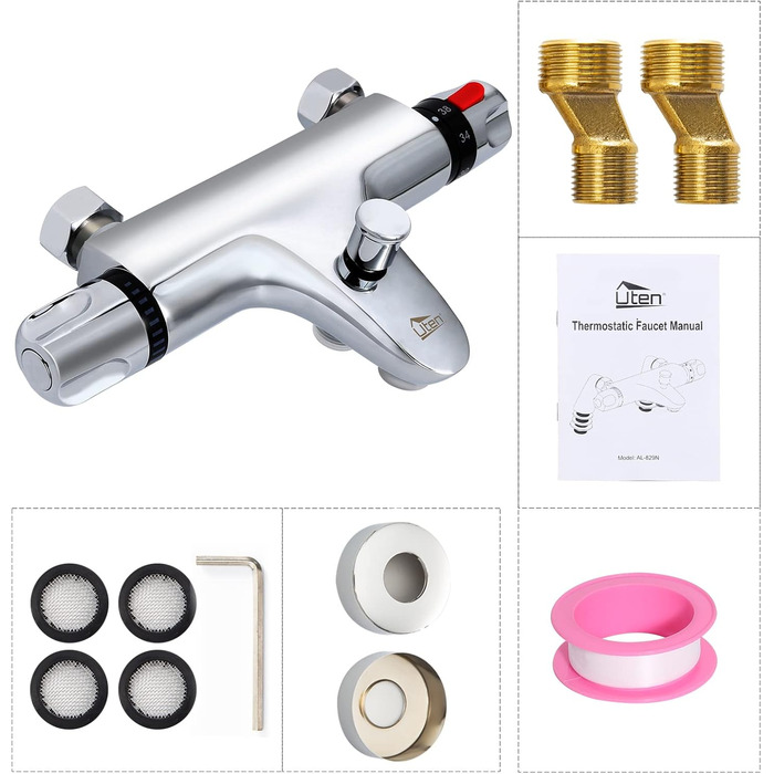 Змішувач для ванни з термостатом Uten, 2 виходи, латунь, захист 38°C