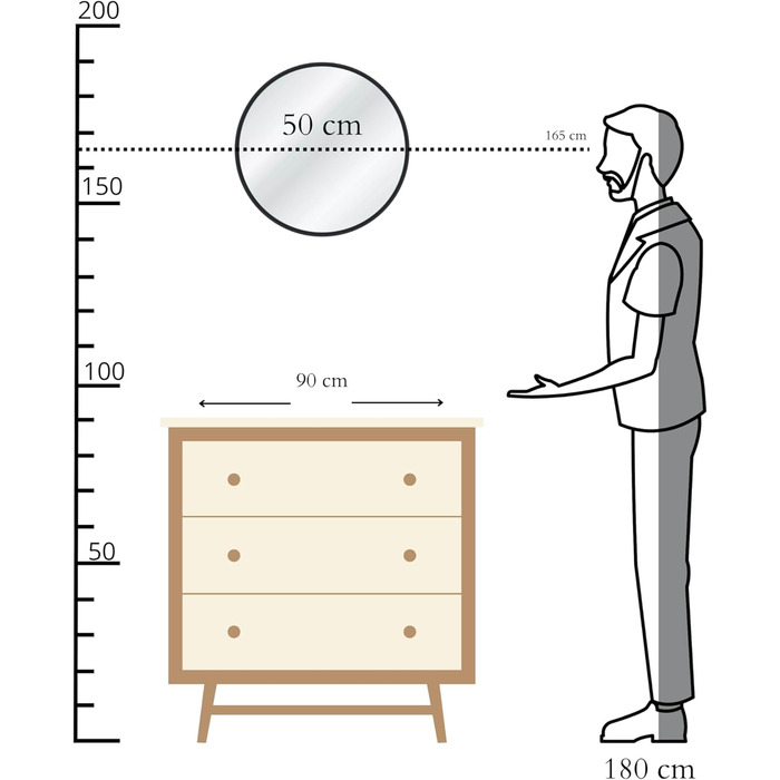 Круглий настінний дзеркало GOLD&CHROME UNIQUE DESIGN чорного кольору - 50 x 50 см, для ванної кімнати та макіяжу, з алюмінію, декоративне, велике, 2 роки гарантії