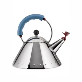 Чайник Alessi з нержавіючої сталі з ручкою та свистком у формі пташки, світло-блакитний, нержавіюча сталь
