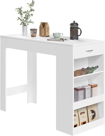 Столик-бар WOLTU з шухлядою та полицями для вина, 90x50x120 см, білий