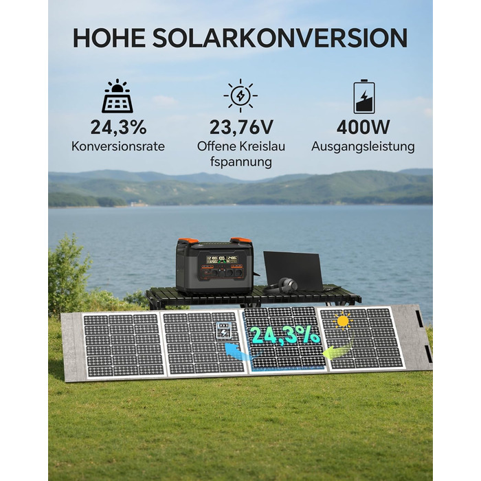 Портативна електростанція Power Lifting 3000W, 1102,5Wh, LiMnFePO4 акумулятор, сонячна панель 400W, MPPT, USB-C 100W, 230V AC, для кемпінгу та відпочинку на природі (S2400+400W)