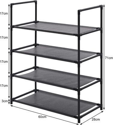 Підставка для взуття 4 полиці чорна 12 пар взуття 60x28x71 см