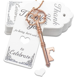 Вінтажний ключ-скелет, 52 шт., відкривачка для пляшок, весільний подарунок, сувенірний набір для гостей, Подарункова листівка і брелок для ключів (Рожеве золото)