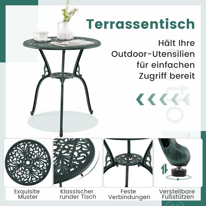 COSTWAY Bistroset: Комплект садово-патіо меблів з алюмінію та чавуну (білий, зелений)