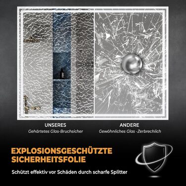 Дзеркало для ванної кімнати LOMIKEN з підсвічуванням, 60x50x3,5 см, LED, 6400K, холодний білий, економія енергії, вертикальне/горизонтальне кріплення, вимикач, захист від запотівання, 3 колірні температури