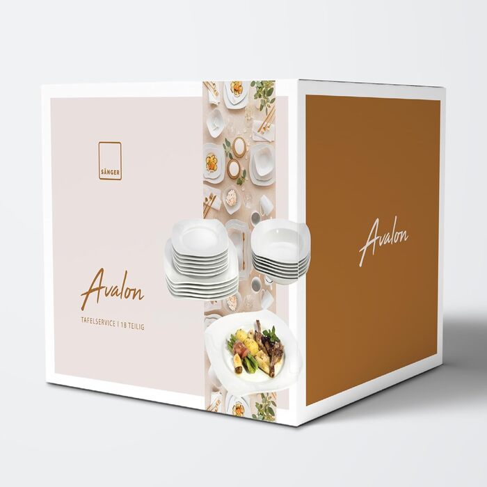 Столовий сервіз SINGER Avalon в білому кольорі 18шт порцеляновий набір посуду на 6 персон тарілка з вигнутим дизайном столовий сервіз 18шт