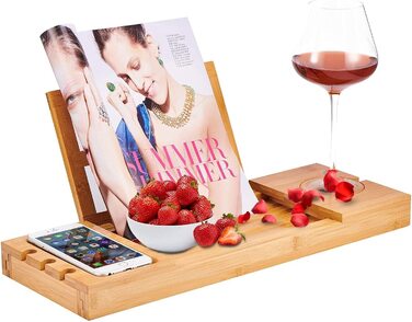 Підставка для ванни Utoplike з бамбука, регульована, органайзер для ванни з тримачем для книги, планшета, келиха, чашки, рушника (натуральний колір, 50.2 x 16 x 4.2 см)