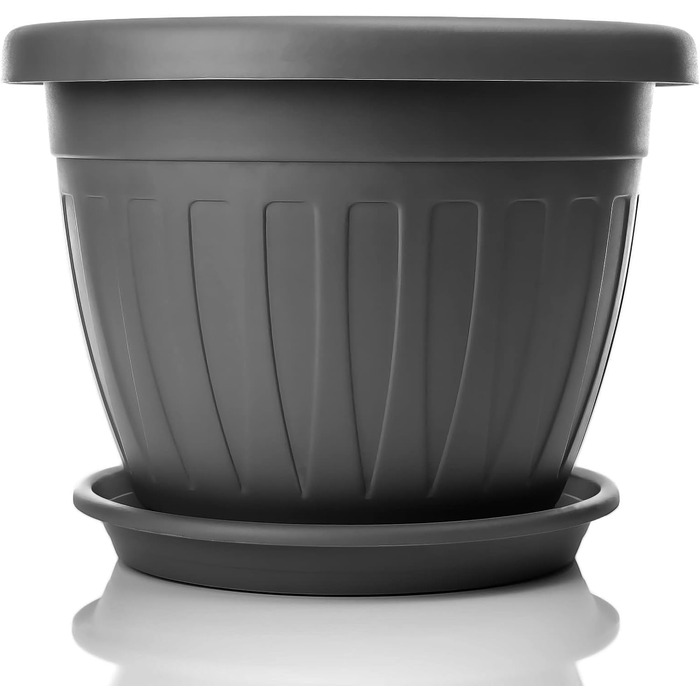 Плантатор BigDean 3X з підставкою, ø50xH38 см, антрацит - вологостійкий горщик для квітів - з водостоком, UV-стійкий, з міцного пластику - для внутрішнього та зовнішнього використання, Made in Europe