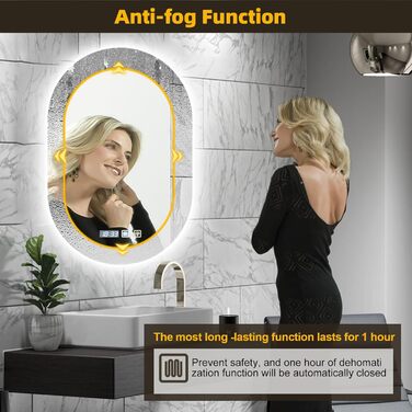 Дзеркало для ванної кімнати 600 мм з підсвічуванням, регулюванням яскравості, антизапарюванням, таймером | IP44, вологостійке, з сенсорним вимикачем | для ванної, готелю, кругле, овальне, 500 мм, 750 мм