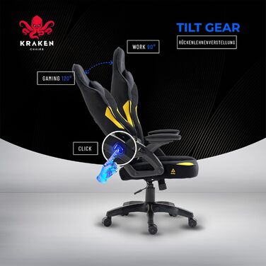 Ігрове крісло KRAKEN CHAIRS - чорно-жовте, ергономічне, для геймерів, вантажопідйомність 130 кг