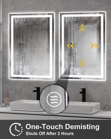 Дзеркало для ванної кімнати Habison з підсвічуванням LED, 50x70 см, сенсорне керування, регулювання яскравості, 3 колірні температури, функція пам'яті, антизапар, без Bluetooth