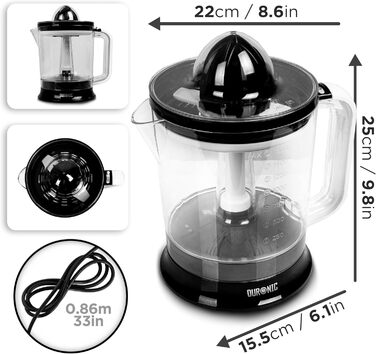 Електрична соковитискачка Duronic Saftpresse 600W: соковитискачка для цитрусових з нержавіючої сталі, 400 мл, 2 конуси, для апельсинів та лимонів