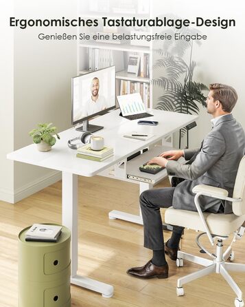 Електричний регульований стіл OffiGo 100x50 см з підставкою для клавіатури, 3 функції пам'яті, білий | Стіл для роботи та навчання
