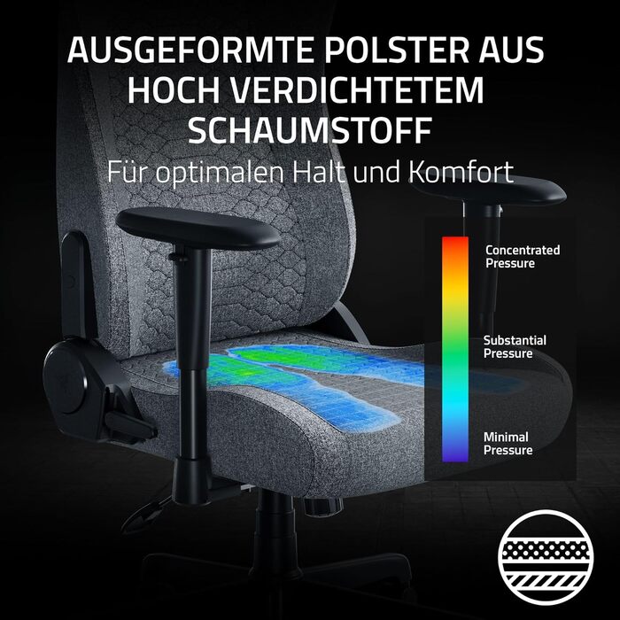 Ігровий крісло Razer Iskur V2 X - сірий, з підтримкою попереку, м'який матеріал, 2D підлокітники