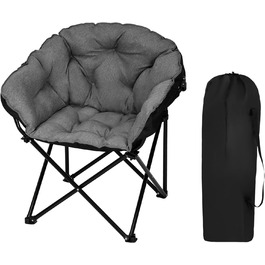 Крісло для кемпінгу WOLTU складне, складаний стілець, складаний стілець для риболовлі, м'який складаний стілець, стілець для кемпінгу Пляжне крісло Крісло для пікніка, місячне крісло, оксфордська тканина, 150 кг, чорний темно-сірий, CPS8160szdg 1 металева трубка льон