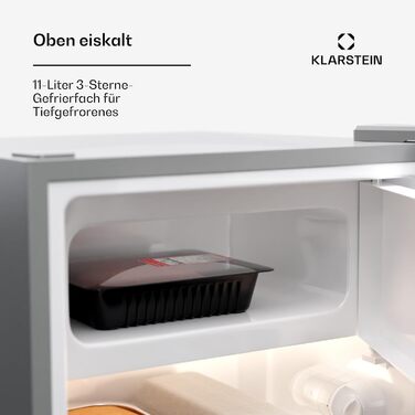 Холодильник Klarstein, міні-холодильник для напоїв, 46л, срібляний, з функцією охолодження до 10°C, для дому, офісу, кемпінгу