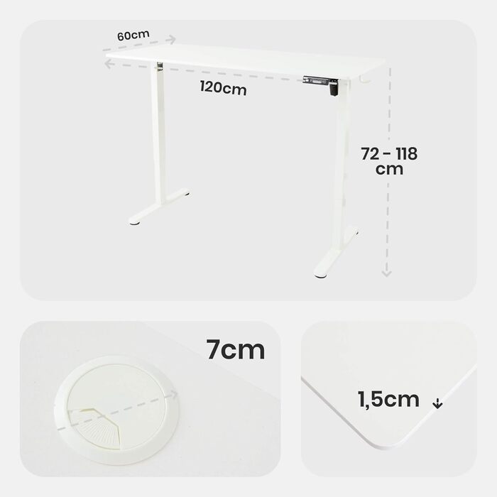 Електричний регульований стіл Arebos 120x60 см з пам'яттю | Комп'ютерний стіл, стоячий стіл, офісний стіл | Білий