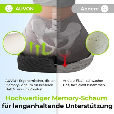 Ортопедична подушка для сидіння AUVON для офісного та автомобільного крісла, кільце для геморою, ергономічна - товстий пінополіуретан Memory Foam, міцна підтримка куприкової області та зняття болю, комфортне сидіння та покращення кровообігу