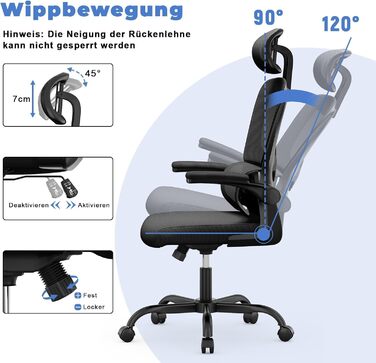 Офісний стіл Naspauluro: ергономічне крісло з регульованою підголівником, підлокітниками та підтримкою попереку. Дихаючий сітчастий чохол для дому та офісу. Чорний колір, з підголівником.