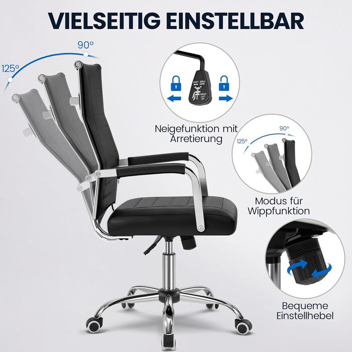 Офісний крісло Yaheetech з підлокітниками, ергономічний, для офісу, комп'ютерний, для начальника, висока спинка, функція гойдання, до 136 кг, білий (чорний)