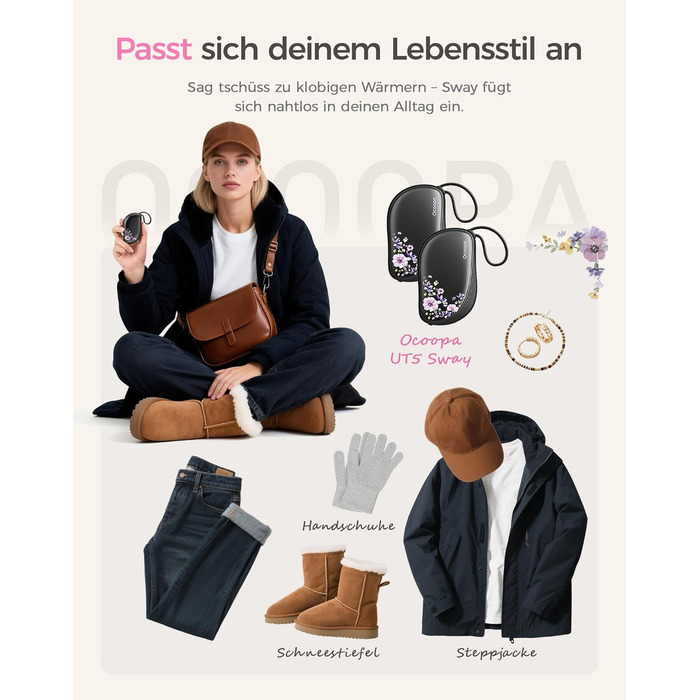 Електричні грілки для рук Ocoopa 2 шт. з дизайном гребінця, багаторазові, 4000mAh, ультратонкі (1.5 см), підходять для рукавичок та кишень, подарунок на Різдво, для жінок, зимові аксесуари, UT5 Sway Wiesengeflüster (Ocoopa x Artist Edition) (Nachtgarten (