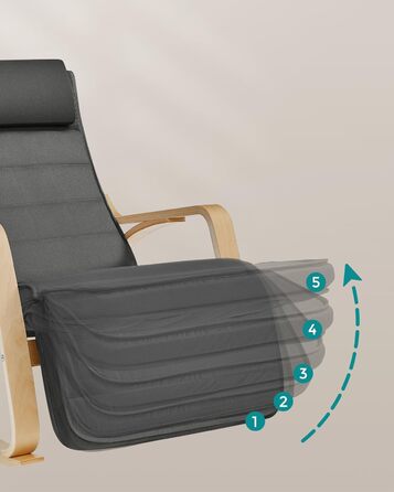 Крісло-гойдалка SONGMICS з підставкою для ніг, з підлокітниками, з натурального дерева, до 150 кг, сіро-натуральне, LYY10G