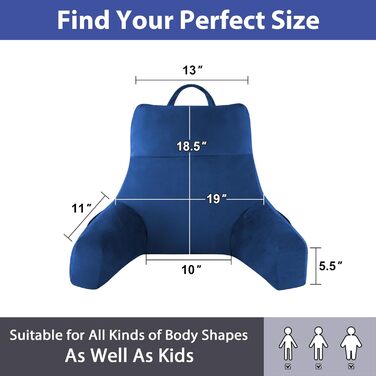 Подушка для читання з підлокотниками для дорослих, спинна подушка для відпочинку в ліжку, подушка з піною з пам'яті з кишенями та знімним, пральним чохлом, для відпочинку, перегляду телевізора