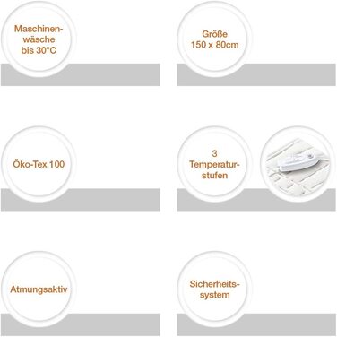 Підігріваюче коврик Sanitas SWB 20 з флісу | з системою безпеки та 3 рівнями температури | Легко кріпиться до ліжка та матрацу | Можна прати при 30°C | 150 x 80 см, Бежевий