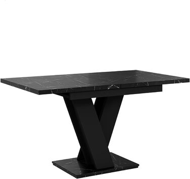Обідній стіл Mebleini розсувний, сучасний, чорний глянцевий/білий глянцевий (120-160x80x75см, чорний мармур/чорний матовий)