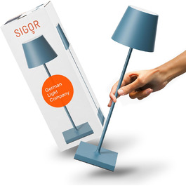 SIGOR Nuindie 2.0 - LED-лампа на акумуляторі, диммування, для дому та вулиці, IP54, 38 см, USB-C, 12 годин роботи, блакитний колір