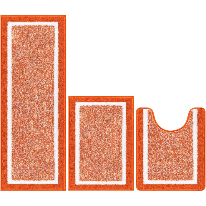 Набір килимків для ванної кімнати Pauwer, 3 шт. (душовий килимок, килимок для туалету), мікрофібра, антиковзаючі, машинне прання, плюшеві, 18'x26'+18'x48'+U Shape 20'x24', помаранчевий/червоний, в смугастий візерунок (Sunset Chevron)