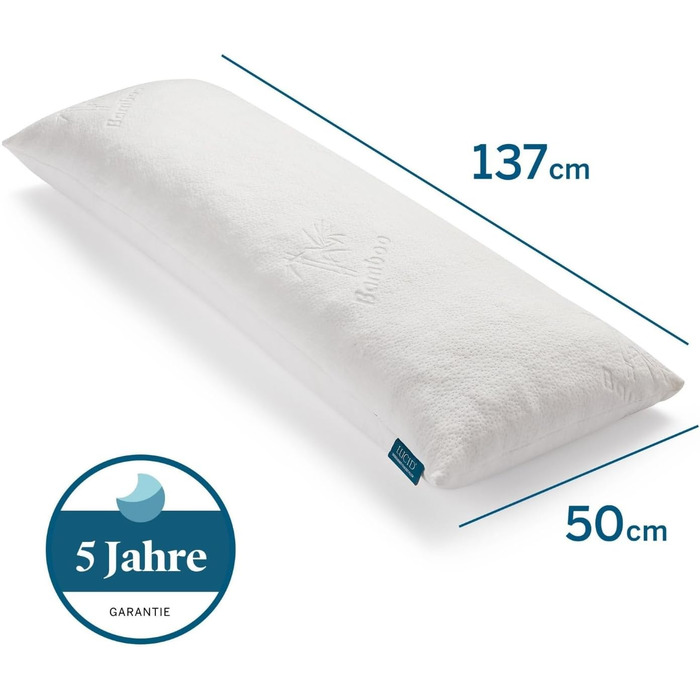 Подушка для вагітних та сну на боці LUCID з ефектом пам'яті (Memory Foam), м'який бамбуковий чохол, біла