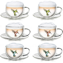 Набір з 6 термозасобів Creano 'Хуммі для чаю / латте маккіато, з подвійними стінками, з малюнком колібрі 250 мл в ексклюзивному подарунковому наборі.