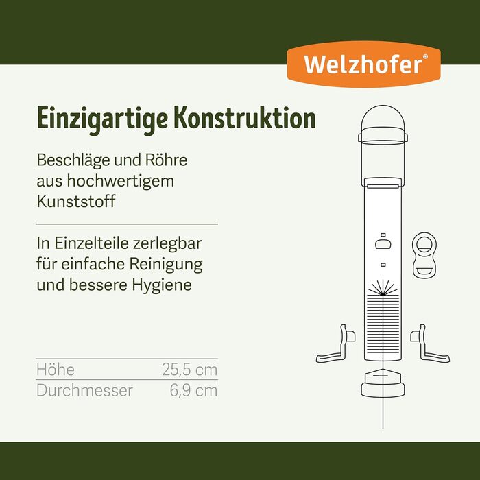 Годівниця для птахів Welzhofer Green Line Eva - 2 кільця для сидіння, ємність 1 літр, внутрішній діаметр 69 мм