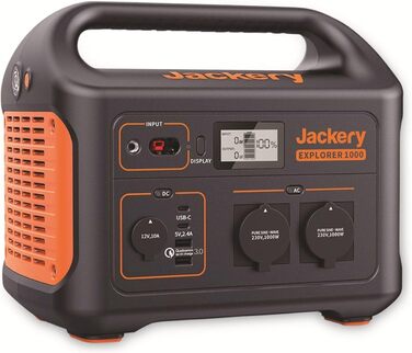 Портативна електростанція Jackery Explorer 1000, 1002 Втгод з розеткою 230 В/1000 Вт, USB, QC для зовнішнього та аварійного живлення