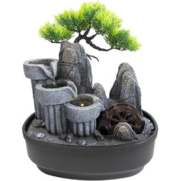 Кімнатний фонтан Lemodo Zimmerbrunnen LED 3-рівневий, з підсвіткою, для дому, офісу, вологостійкий, 27x19x33 см (Водяне колесо)